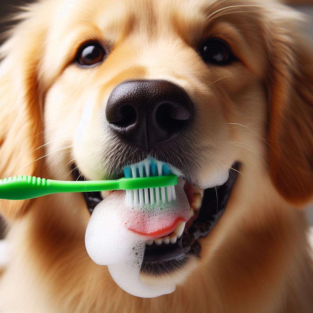 양치질 하고 있는 강아지 사진